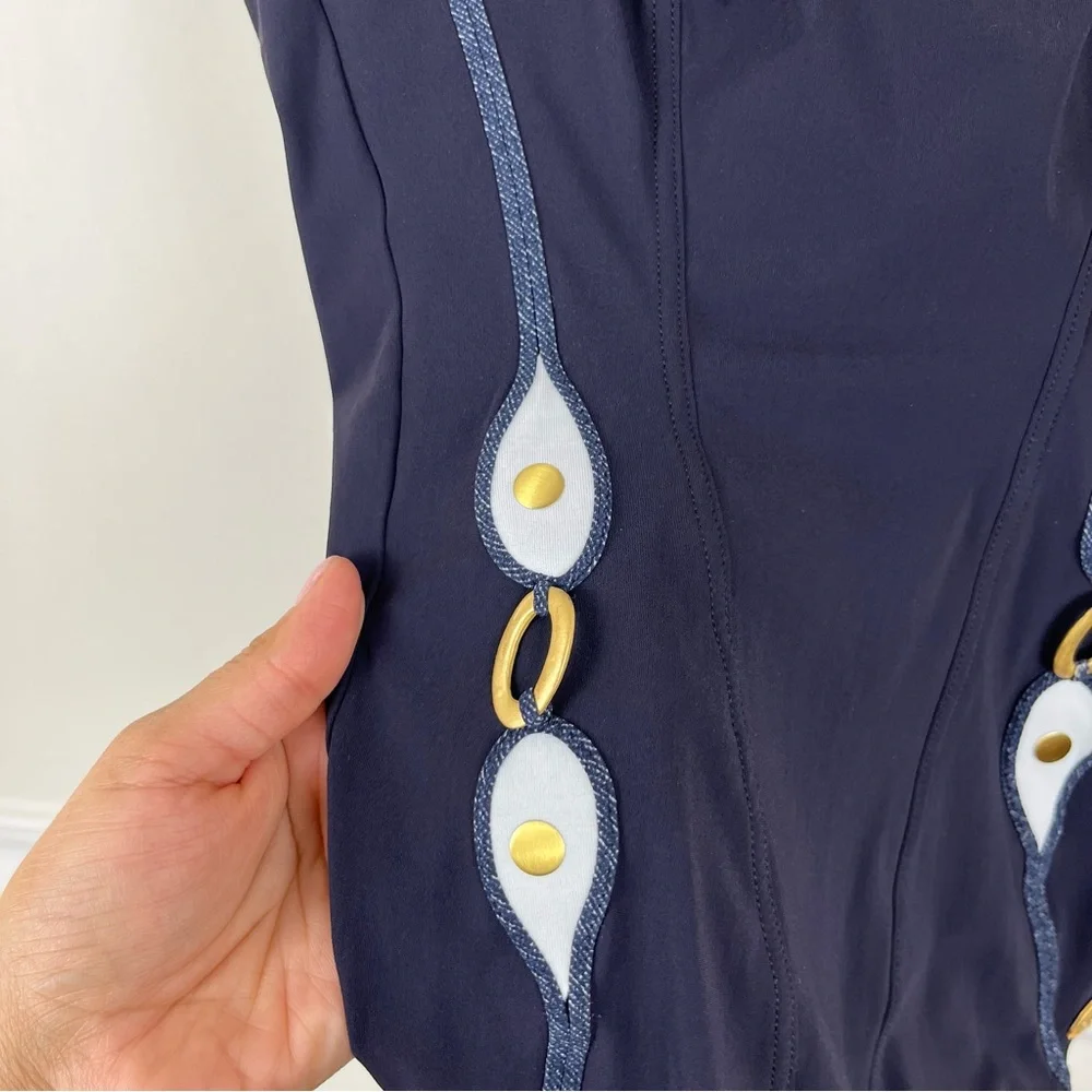 Sunflair‎ Blue Gold Square Neck Shaping One Piece Bathing Suit Size 10